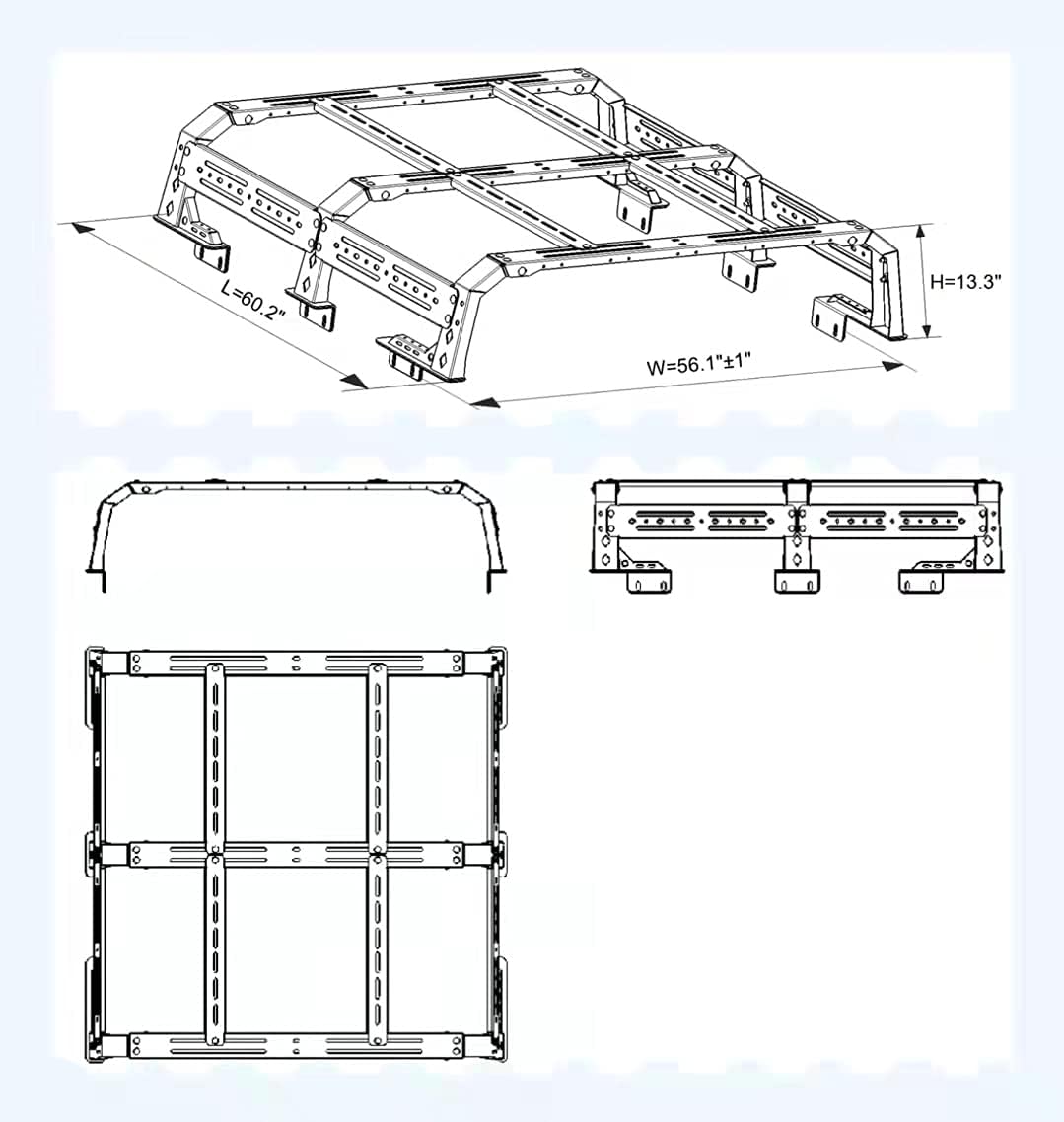 TKMAUTO Overland Bed Rack Truck Cargo Carrier Compatible with Toyota Tacoma 2005 - 2022 2nd 3rd Gen