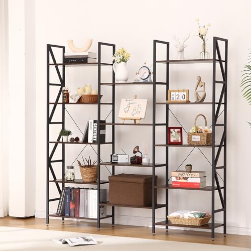 EastVita Bookshelves and Bookcases with Storge,5 Tiers Industrial Bookshelf with Metal Frame,Modern Tall Bookcase Shelf Storage Organizer,Open Display Shelves for Bedroom,Living Room Home