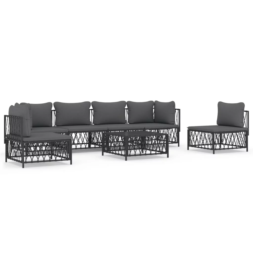 Anself 7 Piece Patio Set with Cushions Anthracite Steel