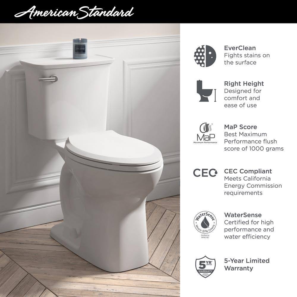 American Standard Cadet Ovation Tall Height 2-Piece 1.28 GPF High Efficiency Single Flush Elongated Toilet in White, Seat Includ