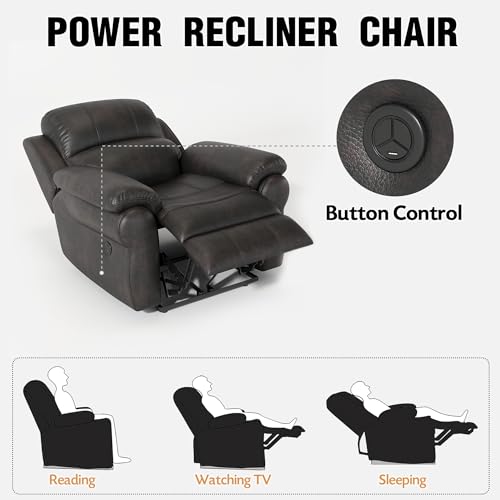 Power Recliner Chair with USB Ports & Magazine Bag, Home Breathable Fabric Movie Theater Seating Single Recliner Chair Sofa Manual for Bedroom Living Room (Black & 1 Seat)