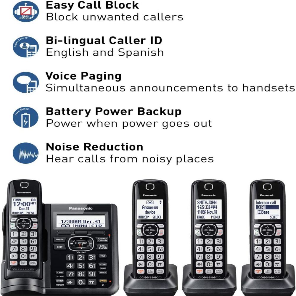 Restored Panasonic KX-TGF544B Cordless Phone With Handset Cordless Phone with Answering Machine - 4 Handsets (Refurbished)