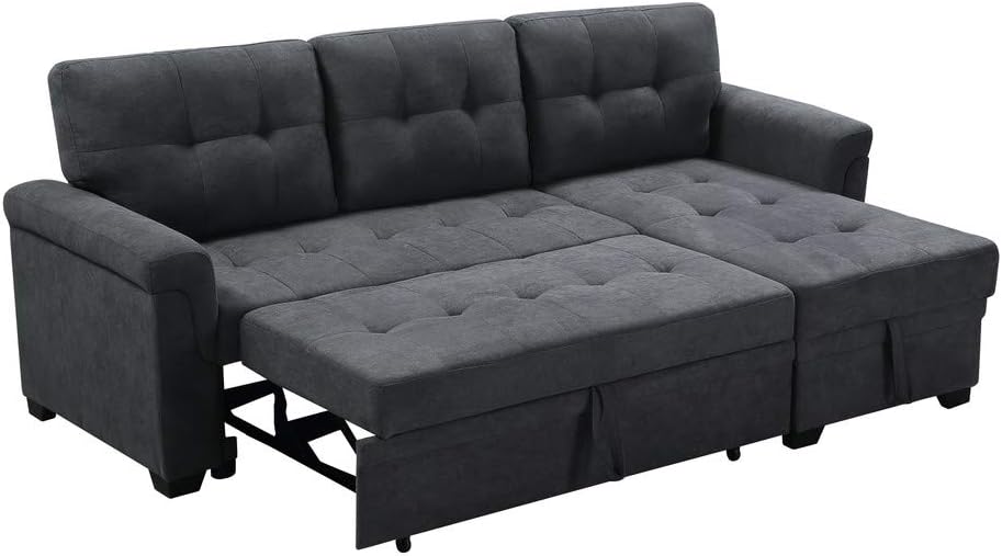 Rustani Dark Gray Reversible Sectional Sleeper Sofa Chaise with Storage in Woven Fabric