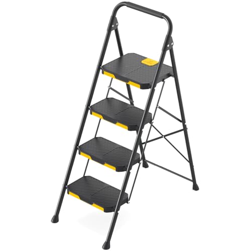 KINGRACK 5 Step Ladder with Tool Platform, Folding Step Stool with Handrails, Sturdy Steel Ladder with Wide Pedal, 800 LBS Portable Safety Ladder for Adults Painting Home Outdoor Garage
