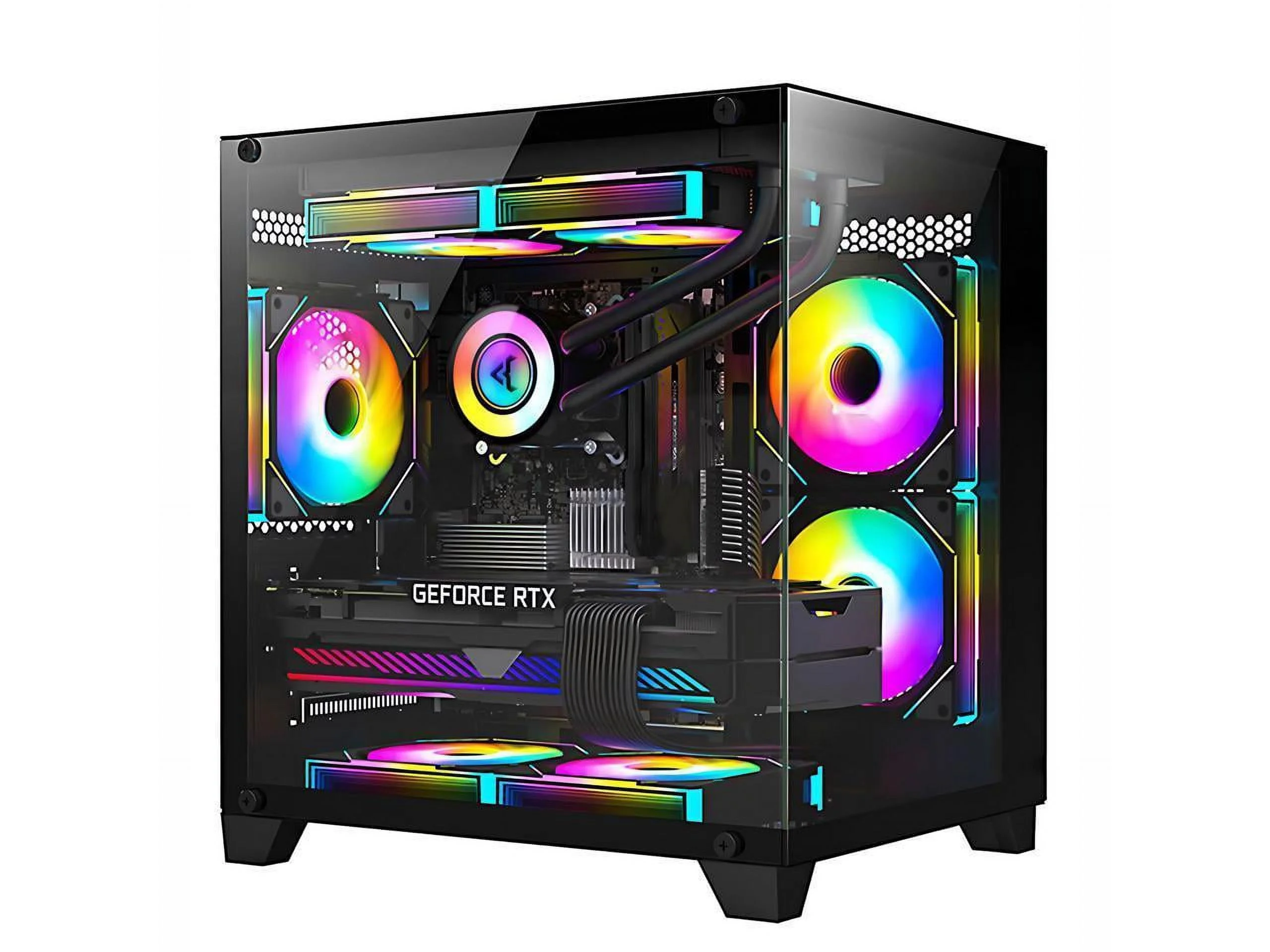 Orangexin Gaming PC -AMD Ryzen 5 5600X 3.7 GHz-RTX 4060TI 16GB-32GB DDR4 RAM-1TB M.2 +1TB SATA SSD-240 Liquid Cooler -WIFI &Bluetooth -RGB Fans-Windows 11 Pro Desktop Computer-Black