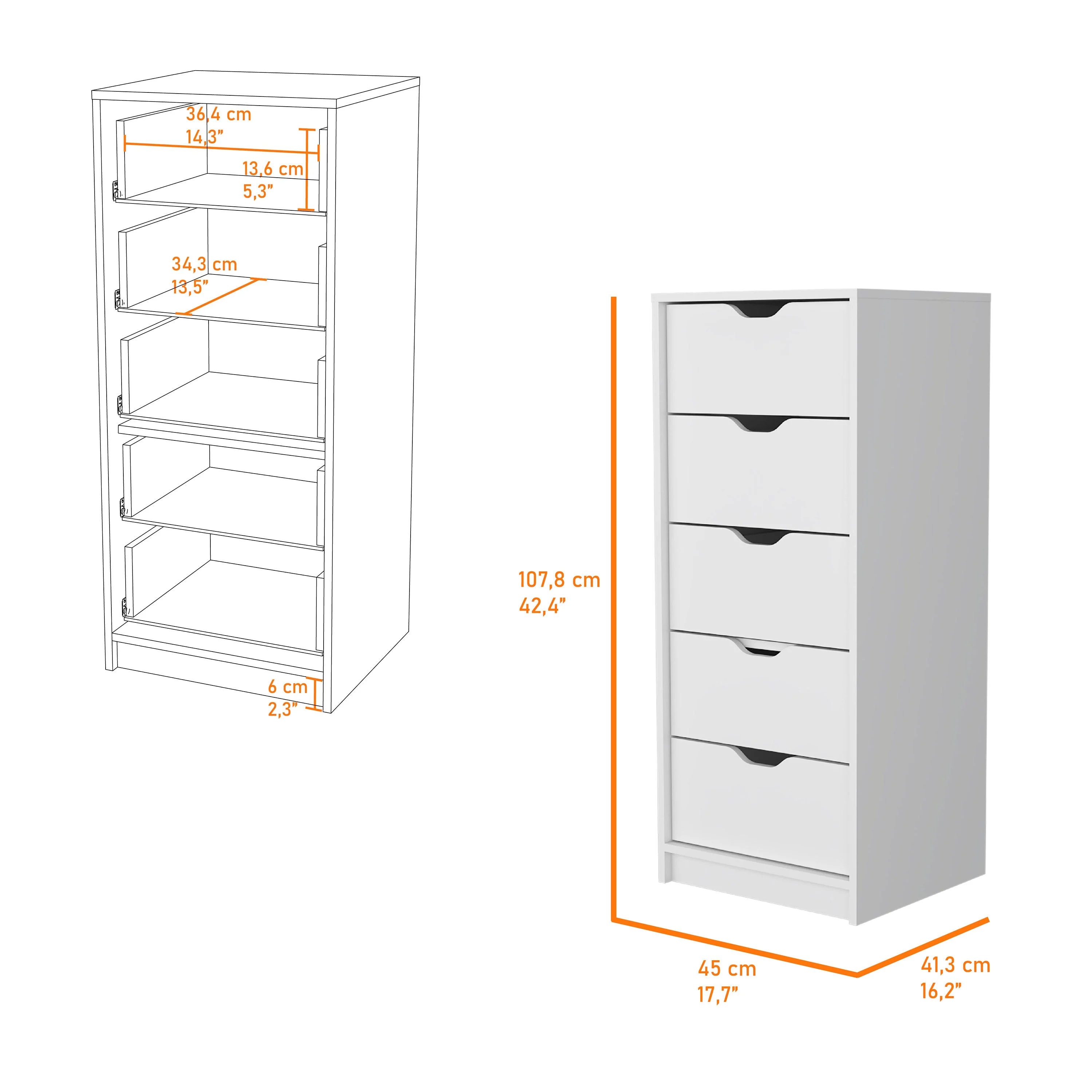 CoSoTower 5 Narrow Drawer Dresser, Tall Chest of Drawers