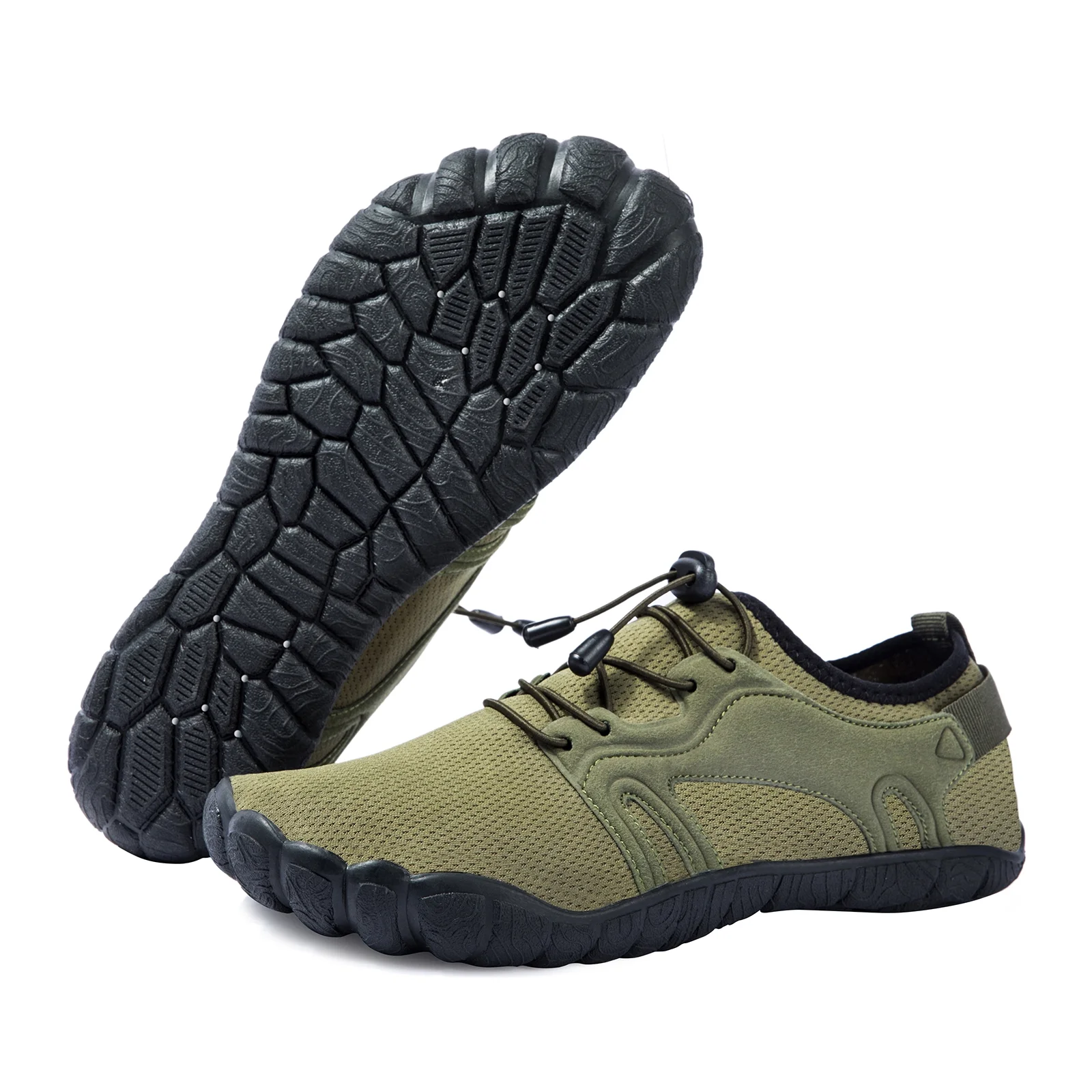 WOTTE Men's Water Shoes Quick-Dry Aqua Sock Barefoot Wide Toe Sports Outfoor Shoes for Beach Swim River Pool Lake Hiking Kayaking Surfing, Army Green Size 11