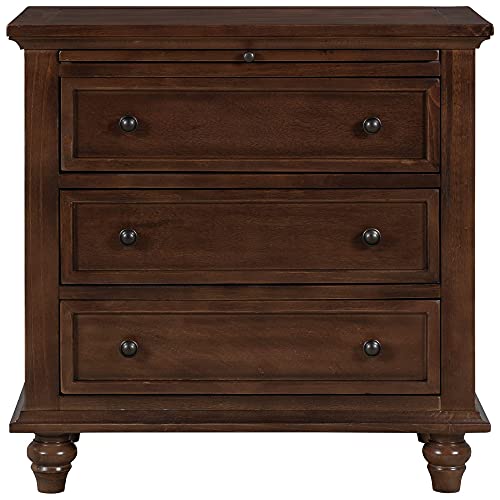 Knocbel 3-Drawer Nightstand with Pull-Out Tray, Wooden Bedside Night Stand Sofa Side End Table with Legs, 110lbs Weight Capacity, 28.1" H x 28" W x 16.9" D (Blue)