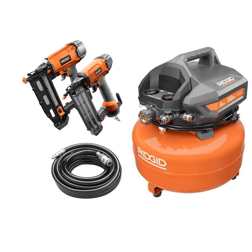 Ridgid Electric Pancake Air Compressor Kit 6 gal. Brad u0026 Finish Nailer Infla R602CKN2