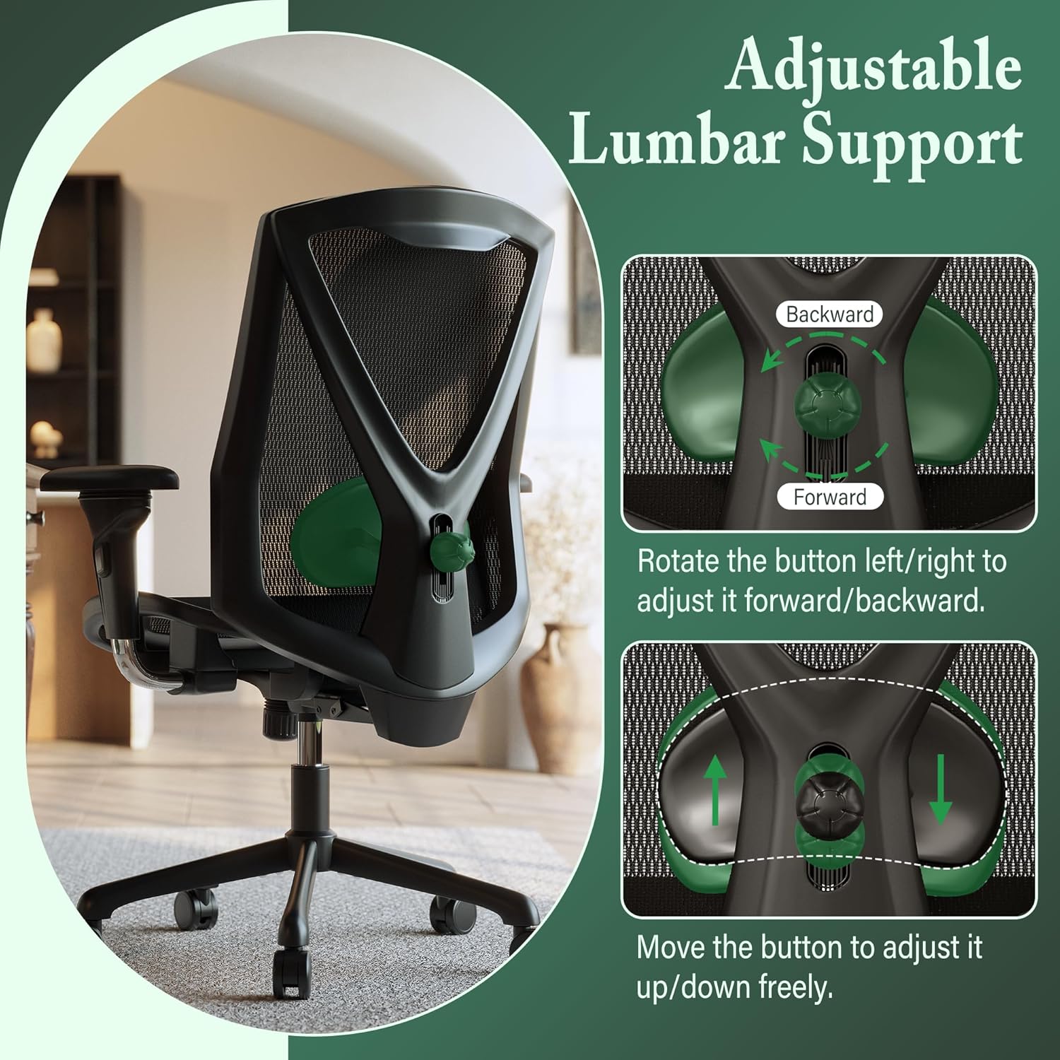 K095 Executive Office Chair,Big and Tall Ergonomic Office Desk Chair with Adjustable Lumbar Support,3-D Arms,High Back Home Office Chairs,Wide Seat and Tilt-Function,Swivel Mesh Office Chair