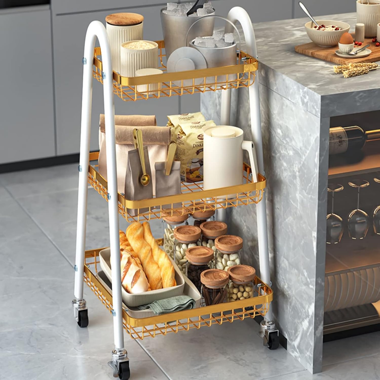 Kitchen Storage Cabinets Kitchen Trapezoidal Rack Floor-to-Ceiling Multi-Layer Trolley Storage Rack Removable Household Items Vegetable Basket Storage Rack Cart Kitchen Shelves