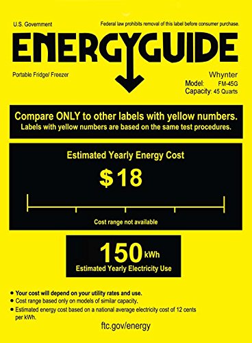 Whynter FM-452SG 45 Quart Slimfit Portable Refrigerator, AC 115V/ DC 12V Real Freezer for Car, Home, Camping, RV-8°F to 50°F