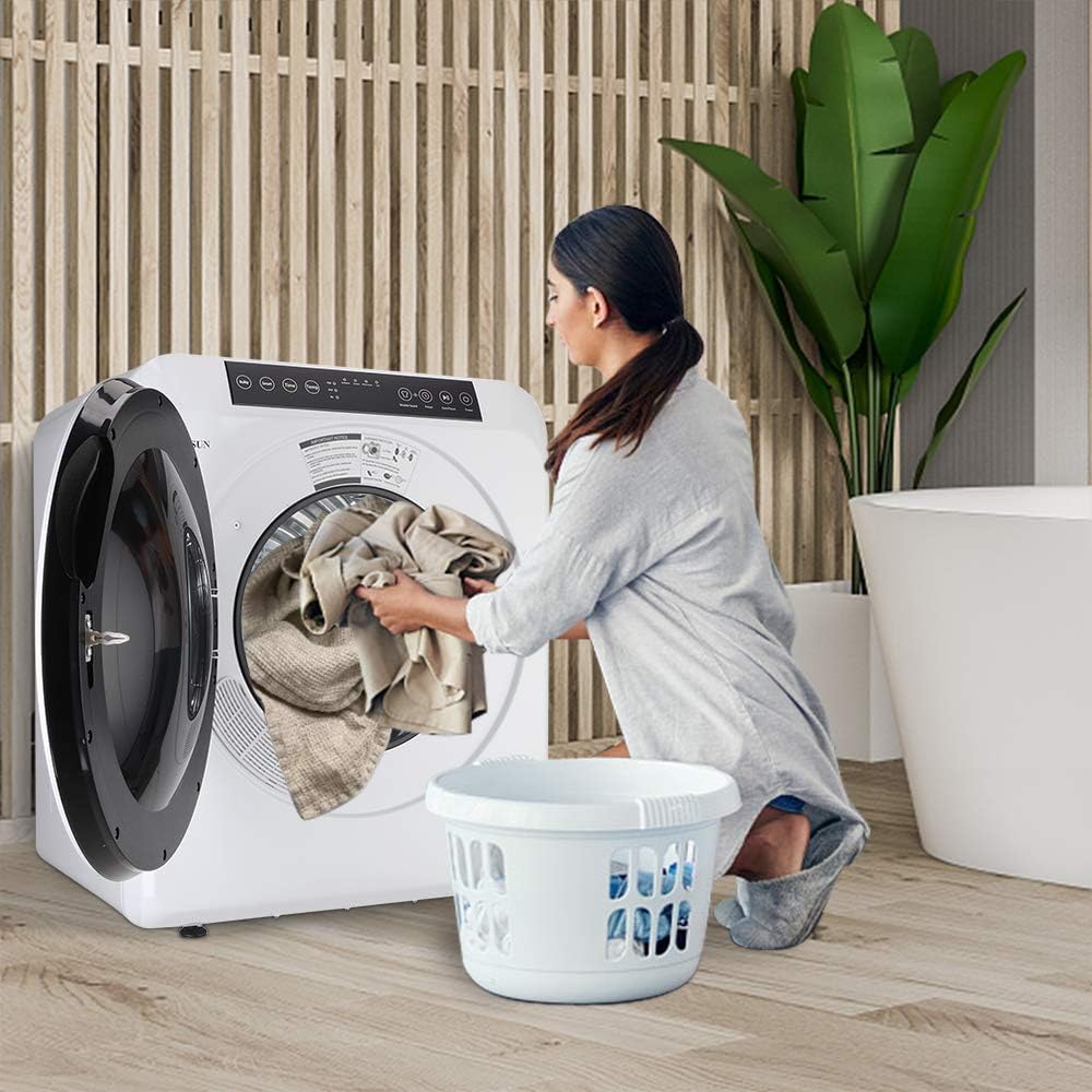 ROVSUN 3.5 Cu.Ft Portable Clothes Dryer, 13.2LB Front Load Tumble Laundry Dryer with High End LCD Touch Screen & Stainless Steel Tub for Apartment, Home, Dorm-110V, White