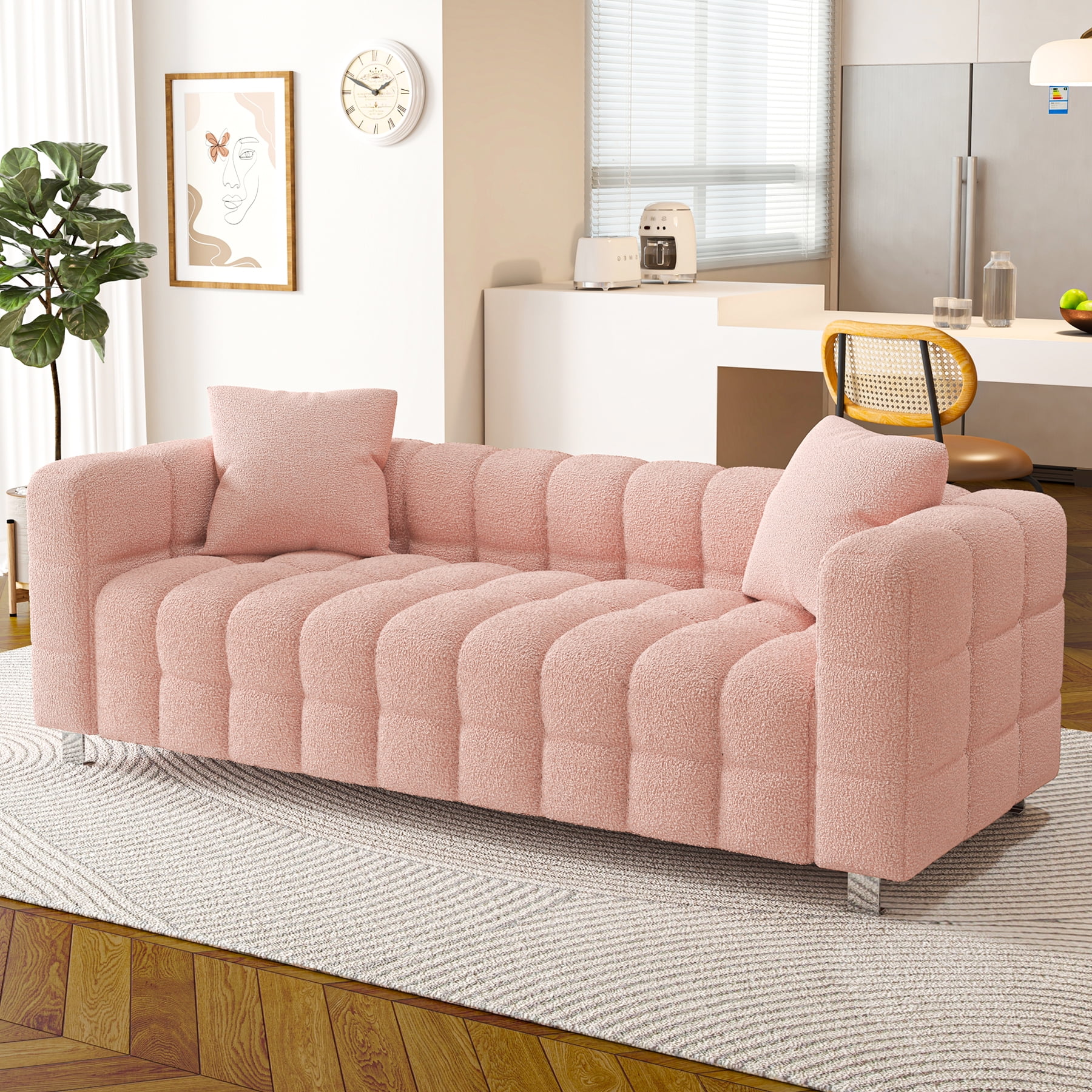 Ouyessir 80" Modern Tufted Upholstered Sofa Couch,Comfy 3-Seater Living Room Sofa with 2 Pillows,Mid Century Big Sofa with Wide Armrest - Curated Treasures Market