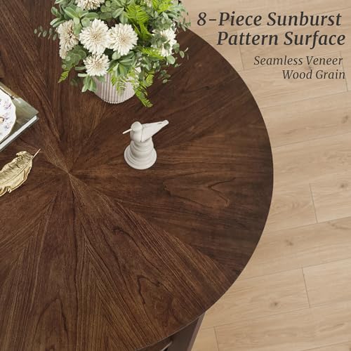 Round Coffee Table, 35" Rustic Modern Circle Coffee Tables with 2-Tier Storage Shelf, Sofa Table, Cocktail Table for Living Room, Dark Brown