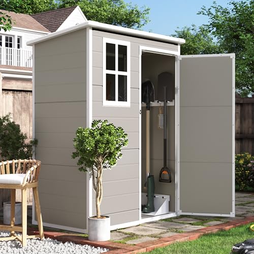 UDPATIO Outdoor Resin Storage Shed 6x4.5 FT, Plastic Garden Shed for Bike, Garbage Can, Tool, Outside Sheds with Lockable Door for Backyard, Patio, Lawn, Grey & White