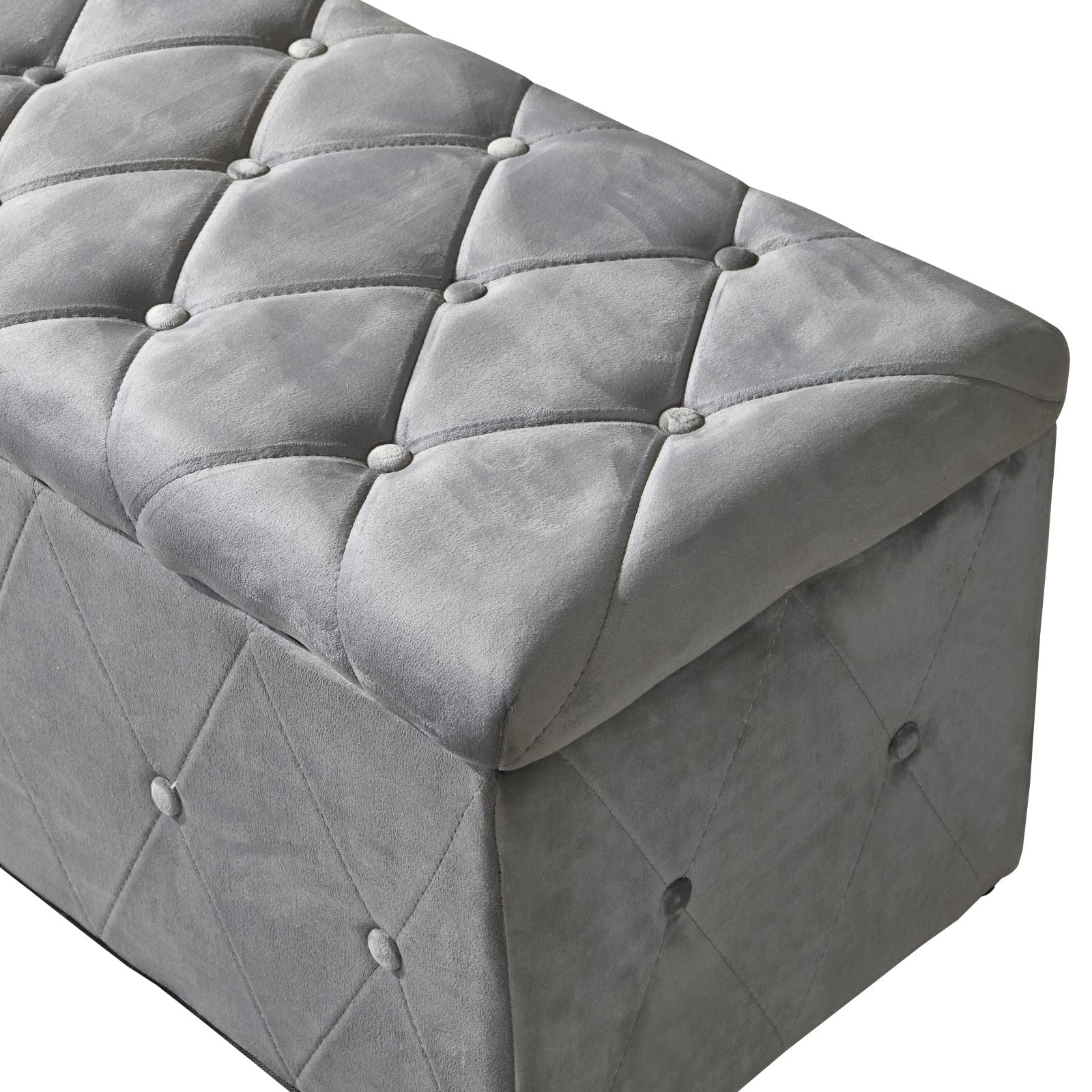 3 Set Rectangular Velvet Ottoman Storage - 40" Extra Large End of Bed Storage Box with Lids - 2 Set 15" Footstool, Fabric Linen Bench Window Couch Seat for Hold up to 660lb - Gray