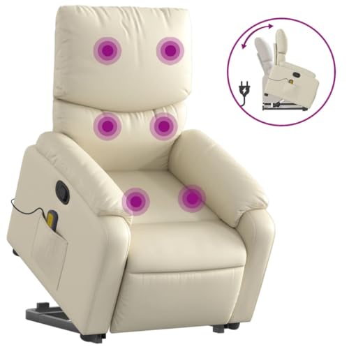 Electric Massaging Chairs Stand up Massage Recliner Chair Cream Faux Leather,Power Lift Massage Recliner with Manual Reclining Function for Elderly Furniture for Living Room