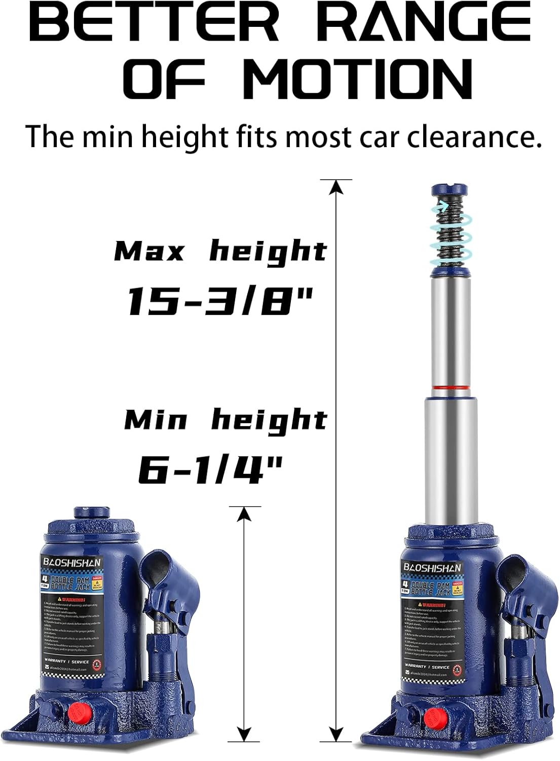 BAOSHISHAN 3 Ton Double Ram Bottle Jack 6-1/2 to 16-1/2 Lifting Range Portable Hydraulic Jack with Carrying Case