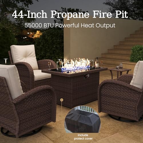 5 Pieces Wicker Patio Furniture Set, Luxury Outdoor Conversation Set with High Back Swivel Rocker Chairs