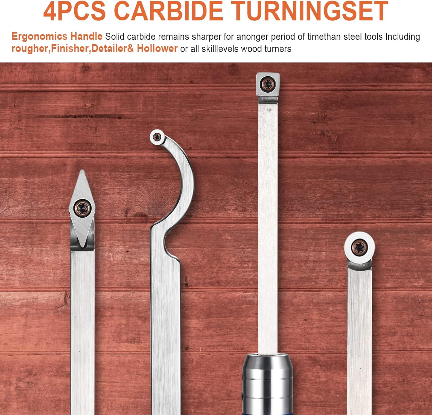 8 in 1 Carbide Turning Tools BITOWAT Wood Lathe Accessories Tipped Woodturning Set with 4 Replaceable Cutter Heads, Aluminum Case, Rougher, Finisher, Swan Neck Hollowing Tools