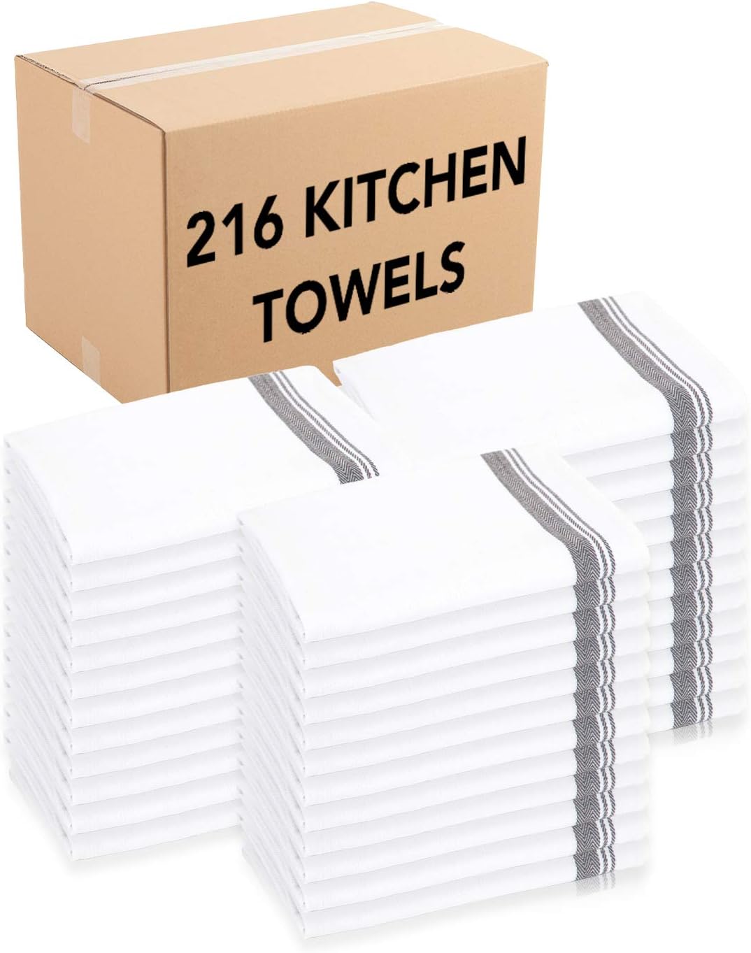 Arkwright Herringbone Kitchen Towels (Oversized 20x28, 216 Bulk Case Pack) - Perfect 100 Percent Cotton Dish Towel, Tea Towel (Blue Stripes)