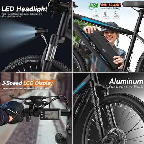 TotGuard Electric Bike, 27.5" Electric Bike for Adults 500W Ebike 21.6MPH Adult Electric Bicycles Electric Mountain Bike,48V 499WH Removable Lithium Battery,21-Speed Gears,Lockable Suspension Fork
