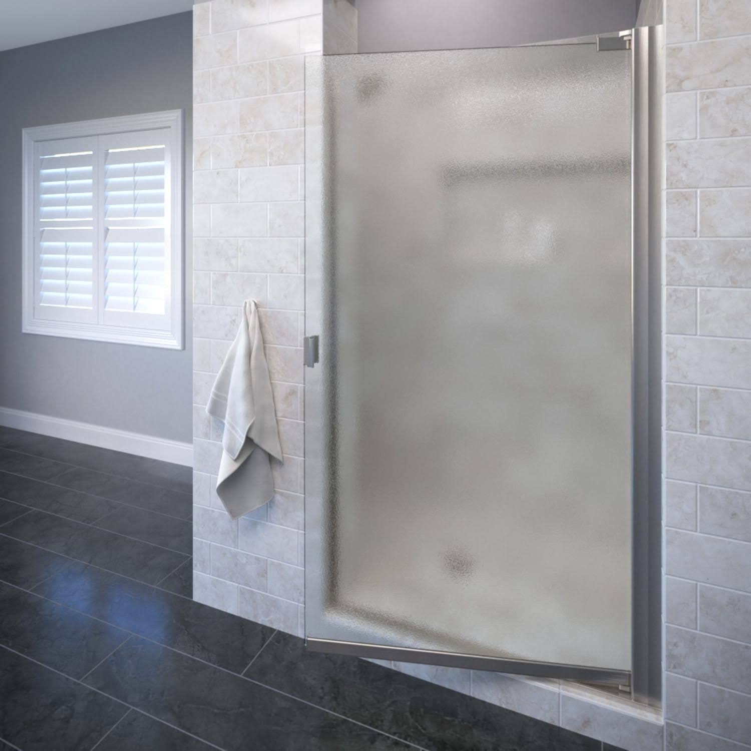 Basco Armon 30-1/8 in. x 66 in. Semi-Frameless Pivot Shower Door in Brushed Nickel
