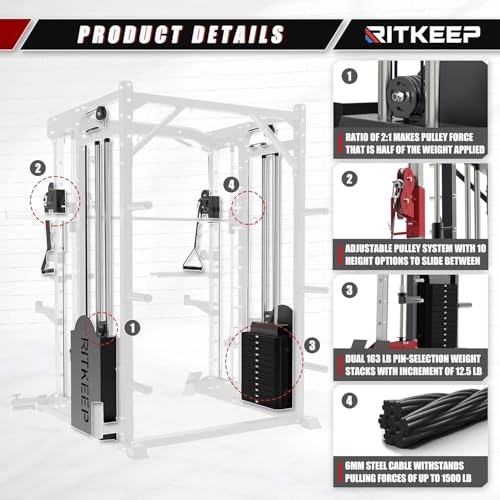 Smith Machine,RitKeep PMAX 5600 Pro,All-in-One Home Gym Equipment Featuring 2200lb Load Capacity and 320lb Weight Stack,Includes T-Bar Row,LAT Pulldown Bar,and More Attachment,for Home Gym Use