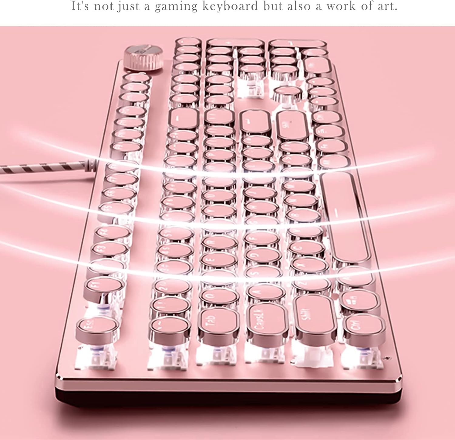 Mechanical Gaming Keyboard and Mouse Combo, Retro Typewriter-Style Wired Computer Keyboard Mouse Combo, 104 Keys White Backlight Compact PC Gaming Keyboard, Great Gift for Girls/Women (Pink)