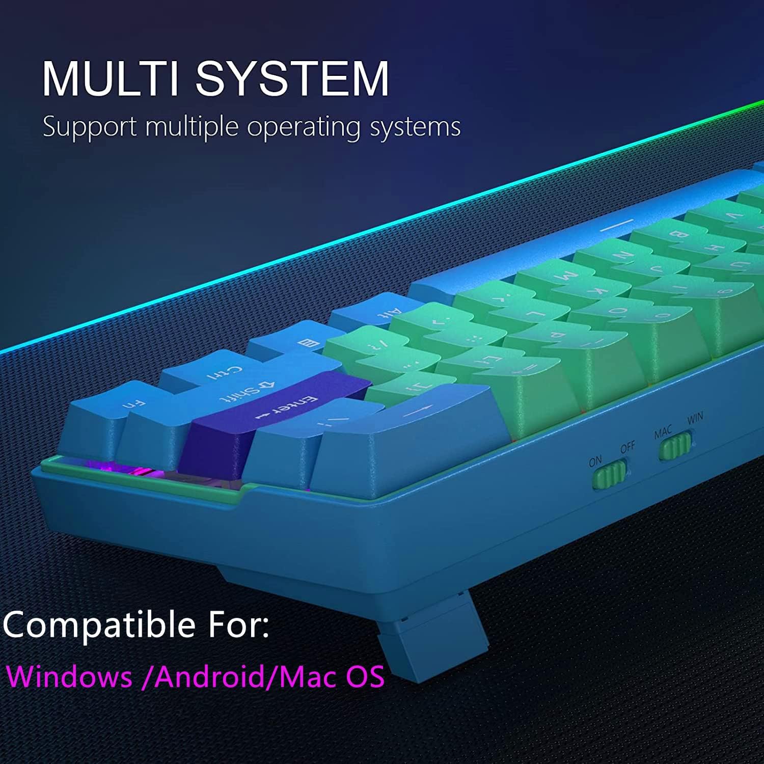 BOYI Hot swappable 60 Percent Keyboard,Cherry MX Switch Wireless 5.0/Type-C Wired Dual Mode PBT Keycaps Mini Mechanical Gaming Keyboard (Cherry Mechanical Blue Switch)