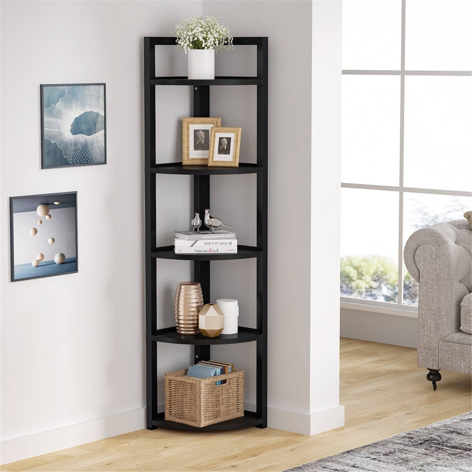 5 Tier Corner Shelf, Corner Storage Rack Plant Stand - Light Brown