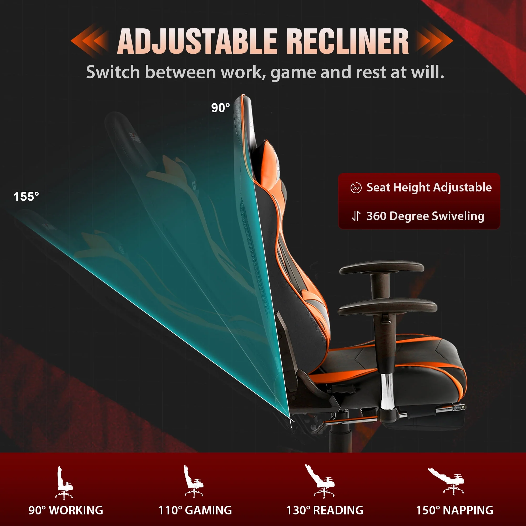 GTRACING Gaming Chair Office Chair PU Leather with Footrest & Adjustable Headrest, Red