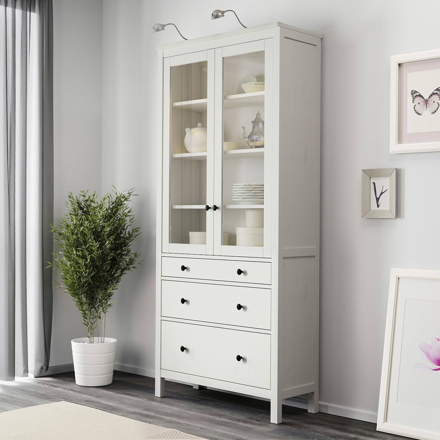 IKEA - HEMNES Glass-Door Cabinet with 3 Drawers, White Stain, 35 3/8x77 1/2