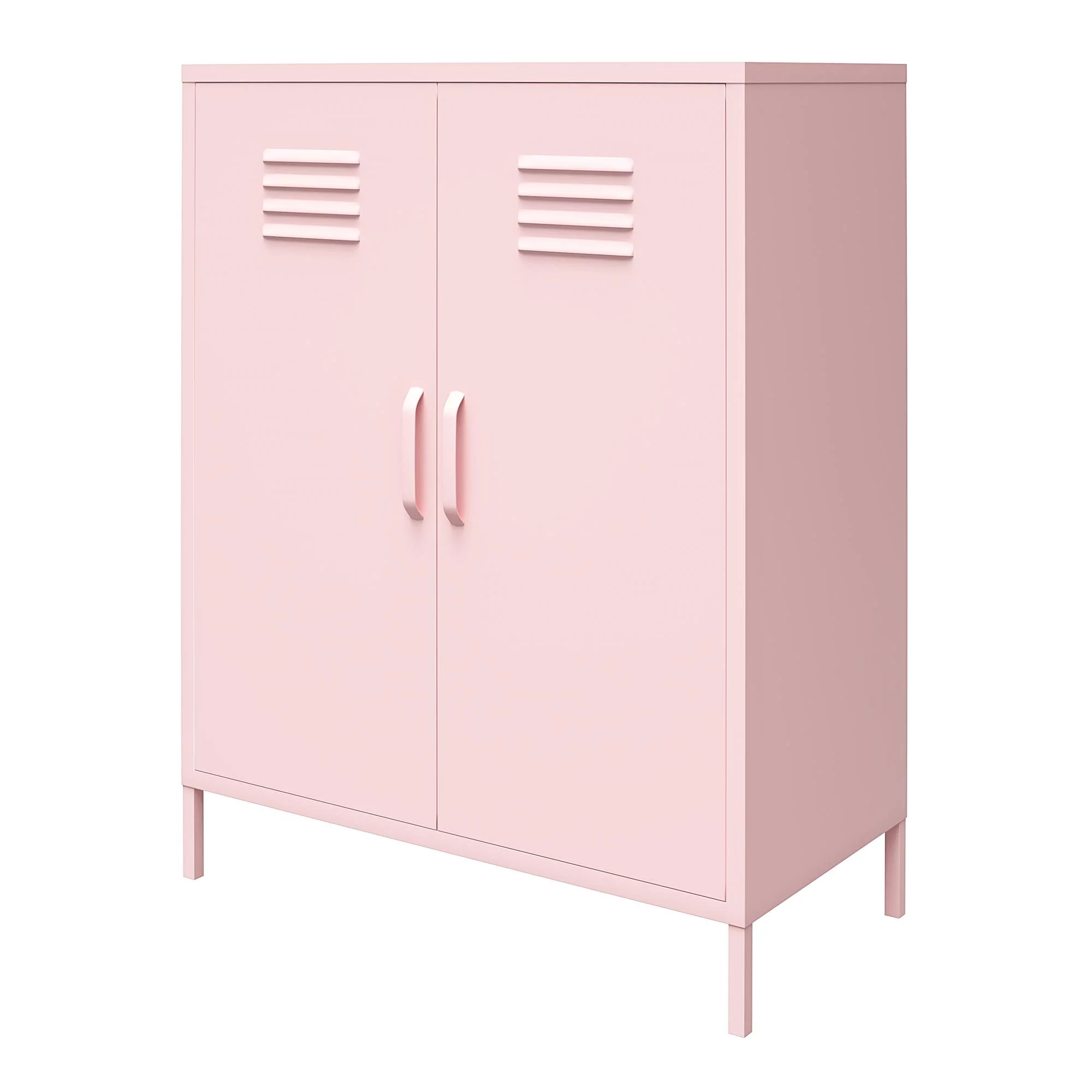 Novogratz Cache 2 Door Metal Locker Style Storage Accent Cabinet, Bashful Pink