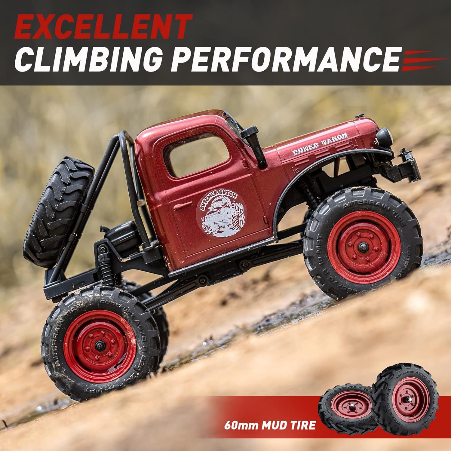BEEZRC FMS RC Crwaler 1/24 Scale FCX24 Power Wagon RTR 4WD 2.4GHz 3CH Offroad RC Car Model Vehicle Hobby Grade Remote Control Car(Red)