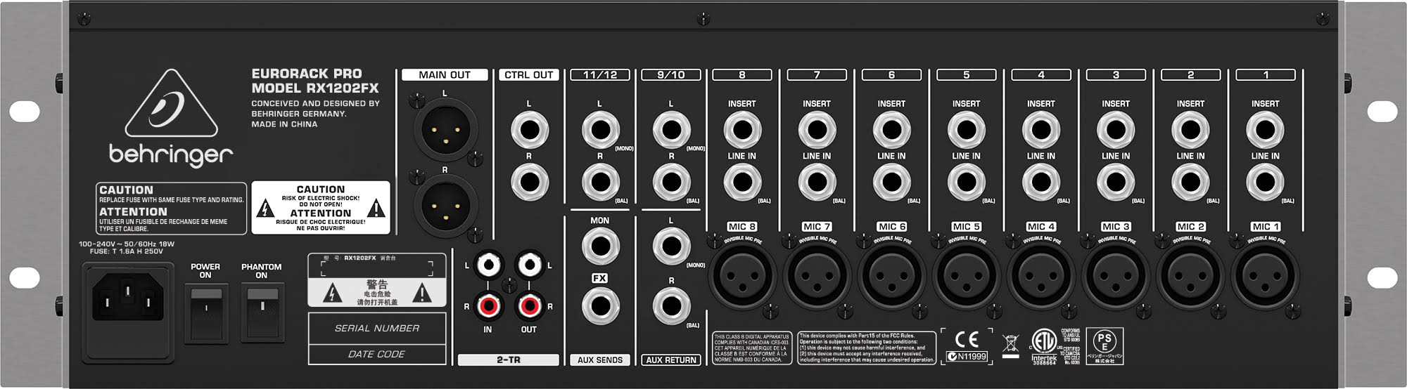 Behringer RX1202FX Ultra Low-noise Design 12-input Mic/line Rack Mixer