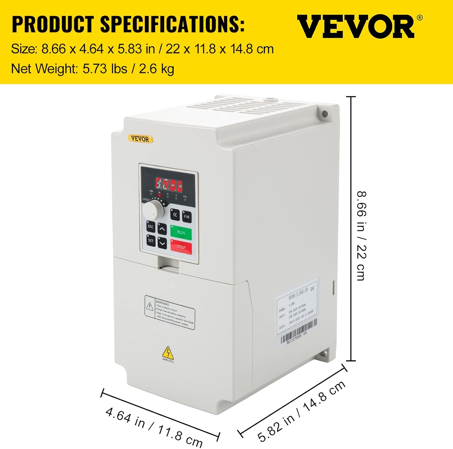 VEVOR VFD 4KW 220V 5.5HP, 1 or 3 Phase Input, 3 Phase Output Variable Frequency Drive, AC 17A 0~1000HZ CNC Motor Inverter Converter for Motor Speed (RS485)