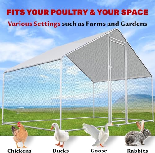 Large Chicken Coop for 20 Chickens Metal Chicken Run with Waterproof Cover for Walk-in Chicken Run for Yard Outdoor Poultry Cage