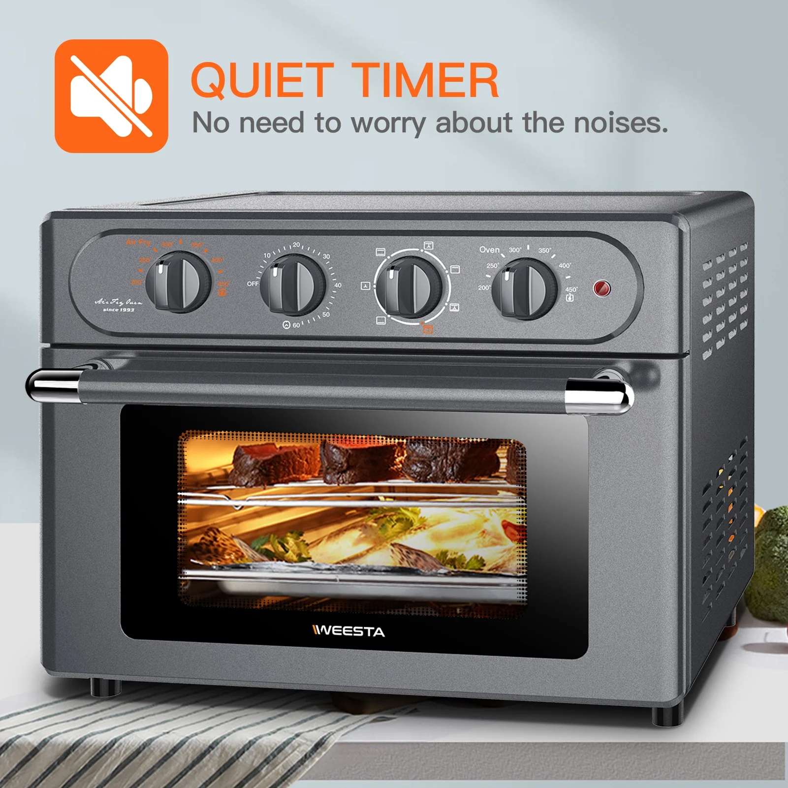 7-in-1 24 QT Air Fryer Toaster Oven ,Convection Oven with Air Fry, Roast, Toast, Broil Bake Function Rotisserie Dehydrator for Kitchen Countertop Appliances for Cooking Chicken, Steak & Pizza