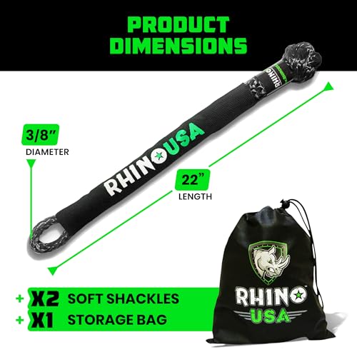 Rhino USA Synthetic Soft Shackle Rope (2-Pack) - 1/2 Inch x 22 Inch (44,050lb Min Break Strength) Offroad Soft Shackle Recovery Kit for Truck, UTV, ATV - Compatible with Jeep, Toyota, Ford & More!