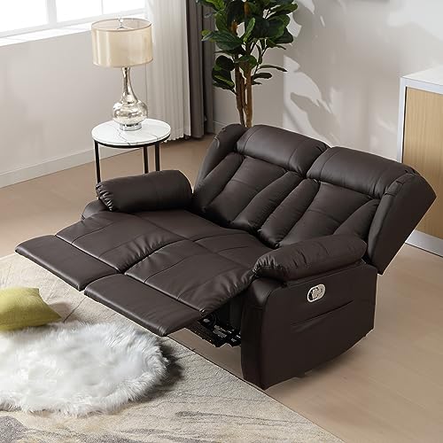 AHMED Home Theater Seating, Recliner Chair with USB Ports and Cup Holders, Faux Leather Recliner Sofa Set with Hidden Arm Console Storage, Ambient Lighting, Black