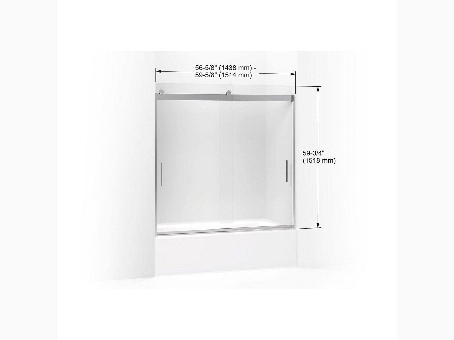 KOHLER K-706002-D3-MX Levity Frameless Sliding Bath Door with Frosted Glass, Matte Nickel