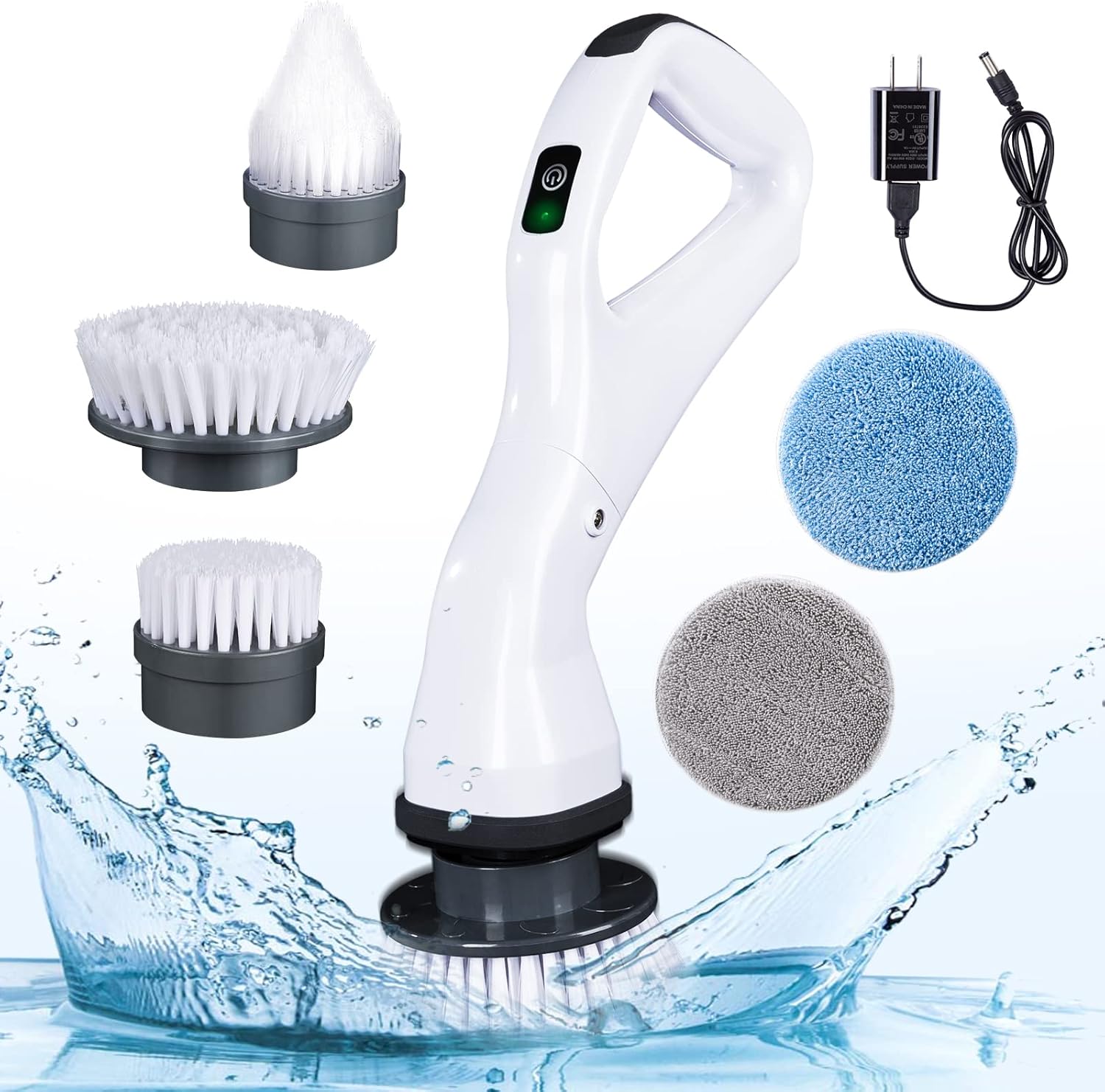 Electric Spin Scrubber 360 Cordless Bathroom Shower Scrubber Brush with Handle, Rechargeable Handheld Power Scrubber with 4 Replaceable Brush Heads for Bathroom, Kitchen, Shower, Tiles, Windows, Car