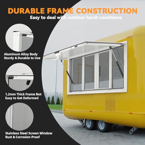 Concession Window 36"W x 36"H, Aluminum Alloy Food Truck Window, Concession Stand Window, Concession Awning Door Up to 85° Serving Window for Food Truck