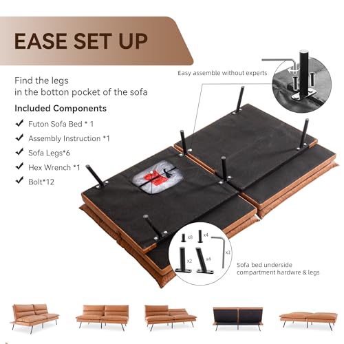 Futon Sofa Bed, Memory Foam Futon Armless Sleeper Sofa Loveseat Convertible Couch Bed for Small Compact Living Spaces,Apartment,Dark Black