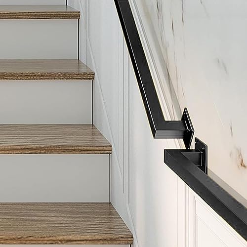 6ft Black Iron Railing Handrails Indoor Stairs, Staircase Handrails Wall Mount, Metal Industrial Pipe Modern Stair Railing 500lbs Load Capacity Auxiliary, for Indoor Outdoor Deck Loft Porch Non-Slip