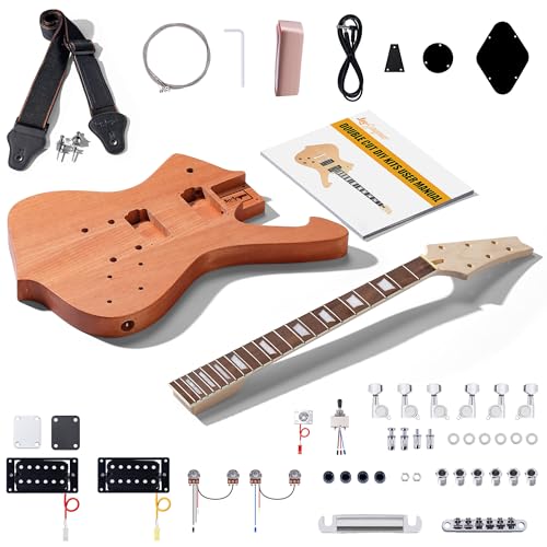 Leo Jaymz DIY Single Cut Electric Guitar Kits with Mahogany Body and Neck - Rosewood Fingerboard and All Components Included (LP Hollow)