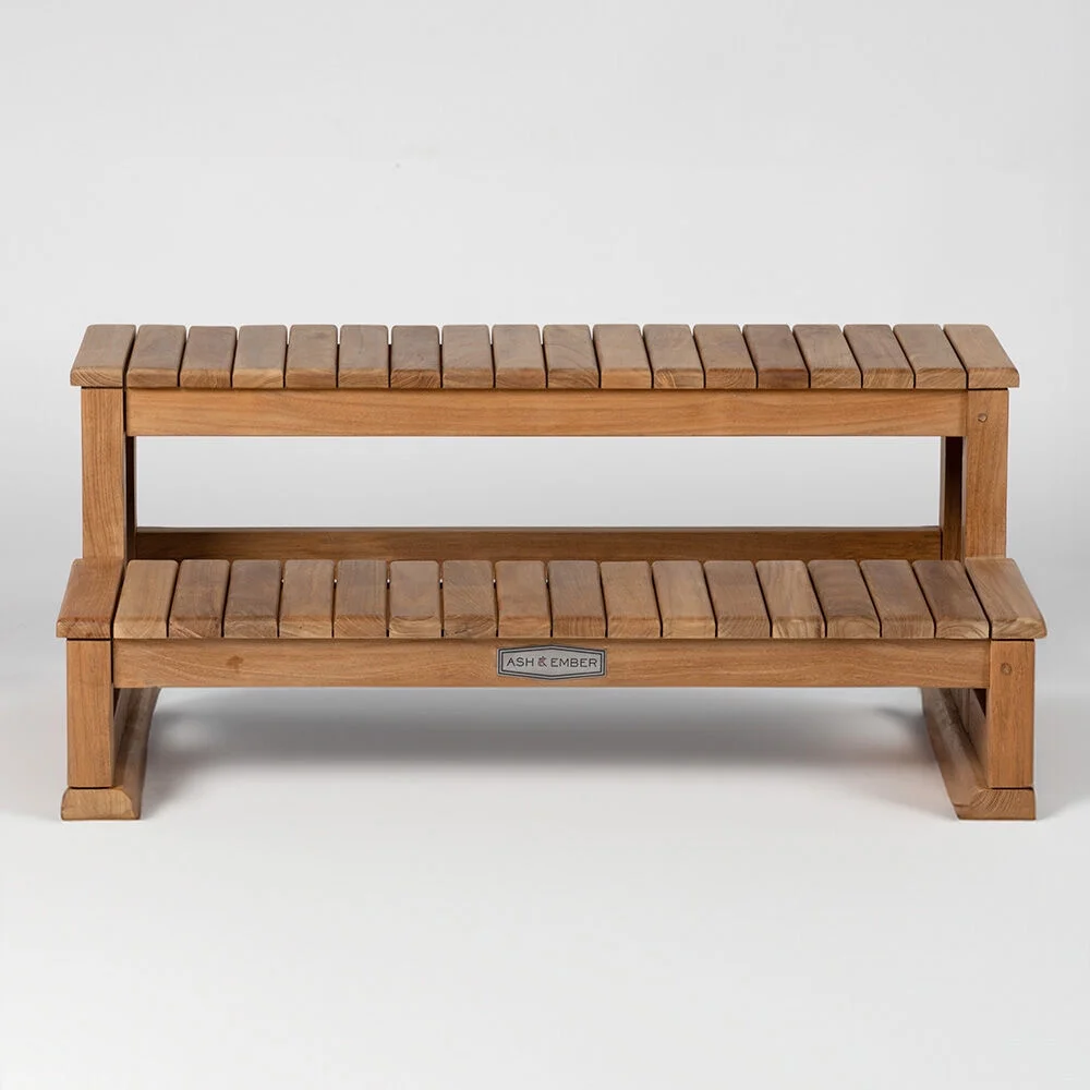 Titan Great Outdoors Teak Portable Spa Steps, 2-Tier Hot Tub Steps