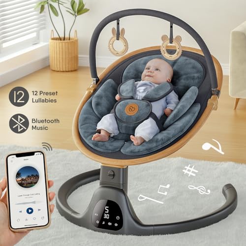 Baby Swings for Infants, Fasonbaby Bluetooth Infant Swing with Music Speaker with 3 Seat Positions, 5 Speeds and Remote Control - Portable Baby Swing for Indoor and Outdoor (White)